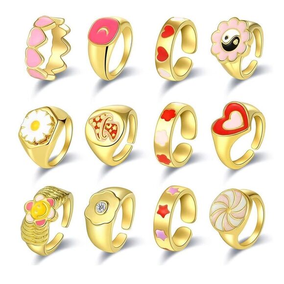 NWT Wool + Pepper Co. Set of Statement Rings (12) - Picture 1 of 5